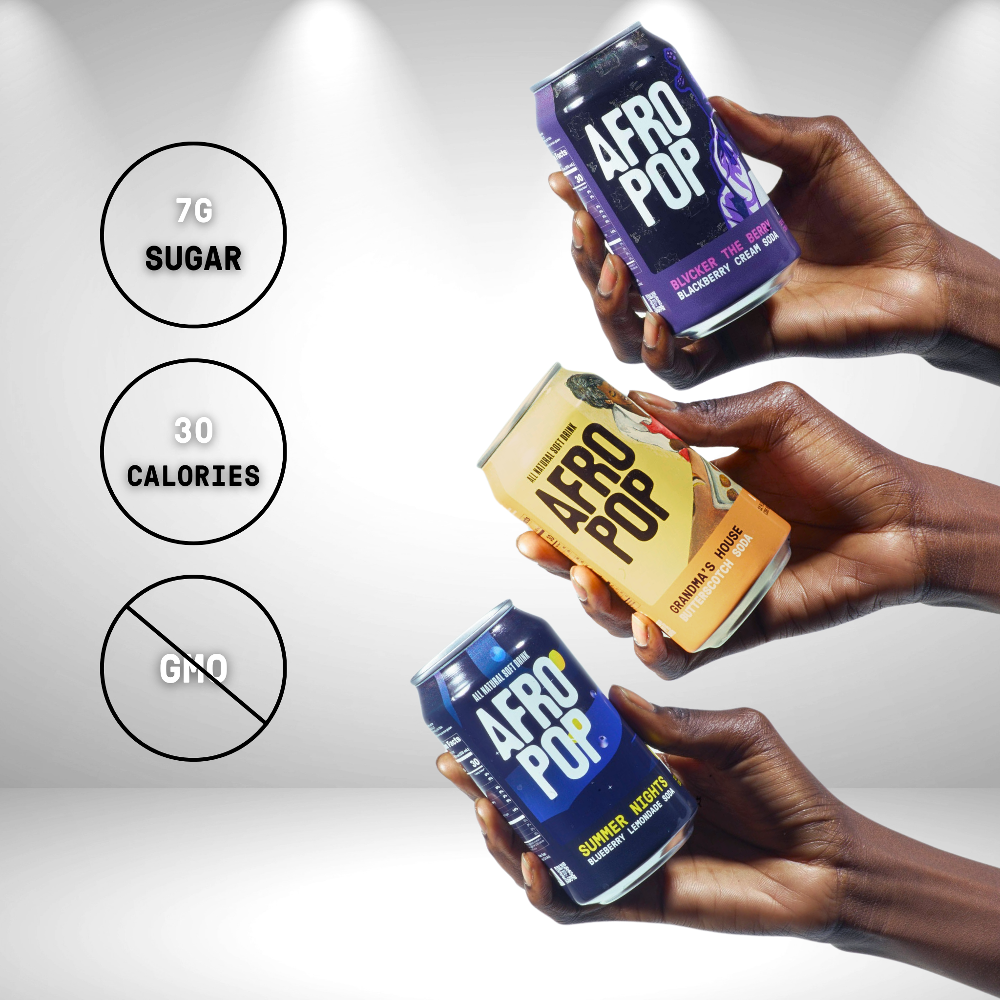 AfroPop variety pack featuring three soda flavors